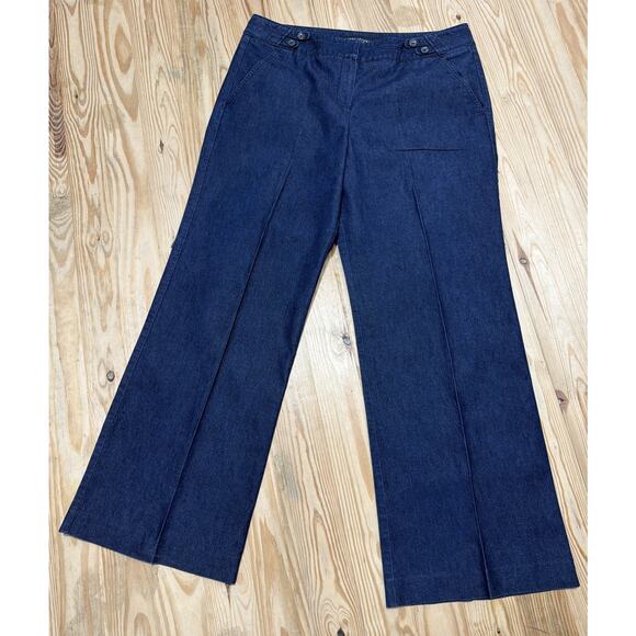 Larry Levine Chambray Dark Denim Jeans Trouser Pants Stretch Wide Leg Size 16 - Picture 1 of 7